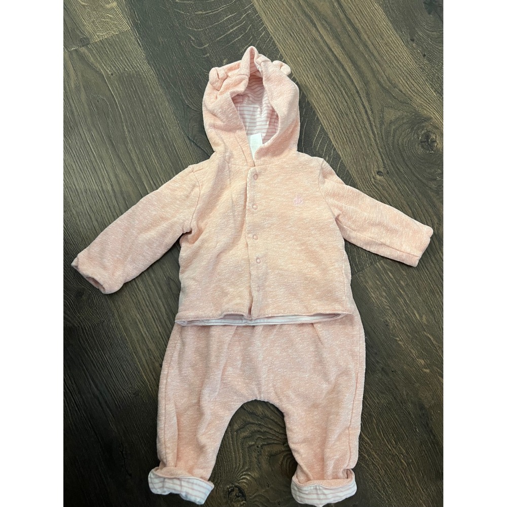 Baby‎ Gap Pink Terry Cloth Hoodie & Pants Set Reversible 3-6 Months Bear Ears